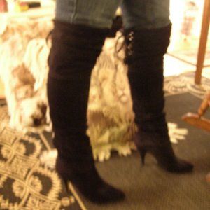 Vintage genuine suede blackspike heel tie back over the knee boots sz 9 1980s